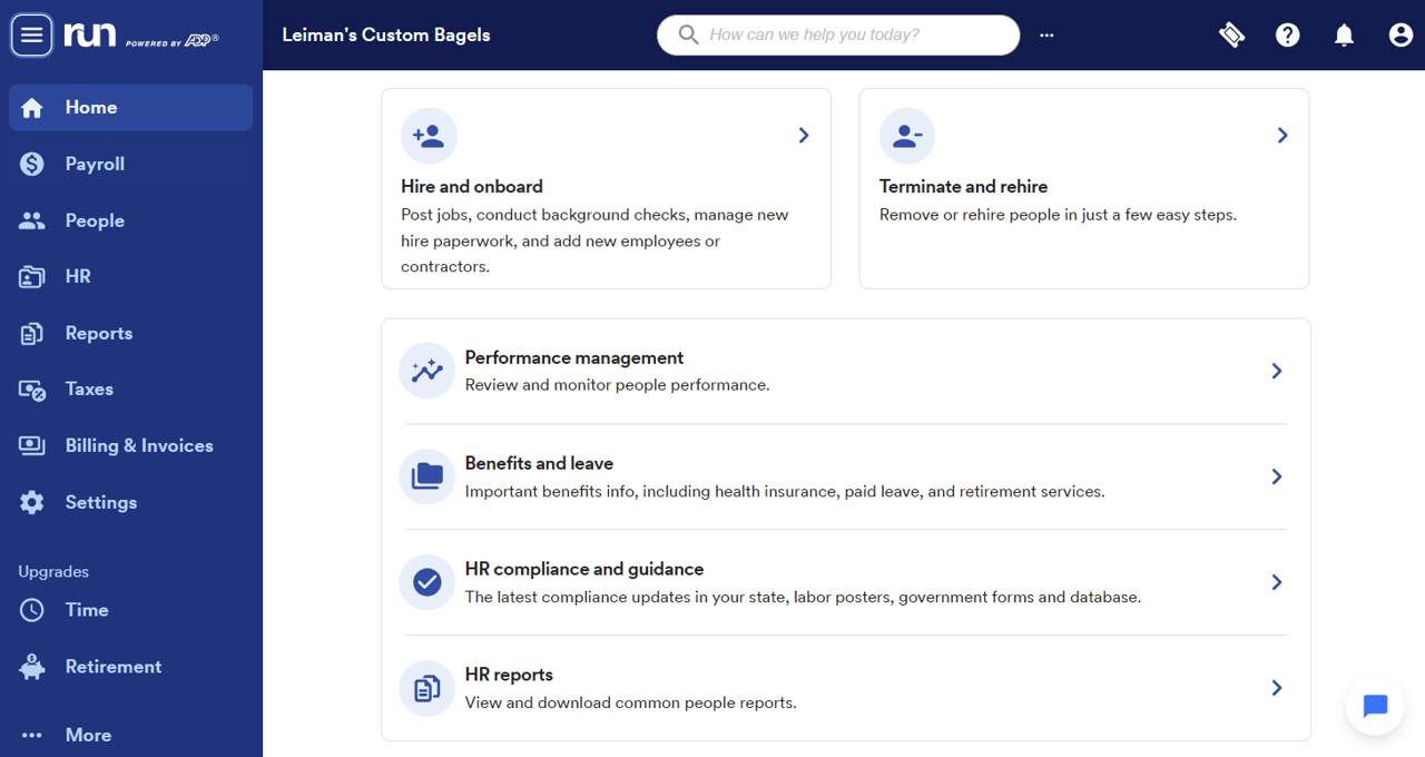 screenshot of RUN Powered by ADP